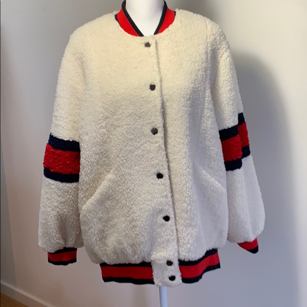 White striped teddy coat